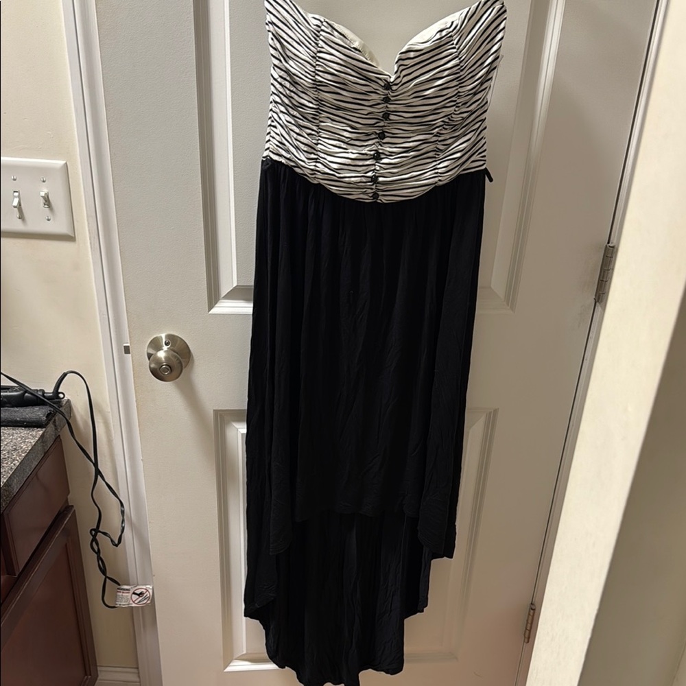 Black and white Sweetheart Strapless Hi-low Sundress
